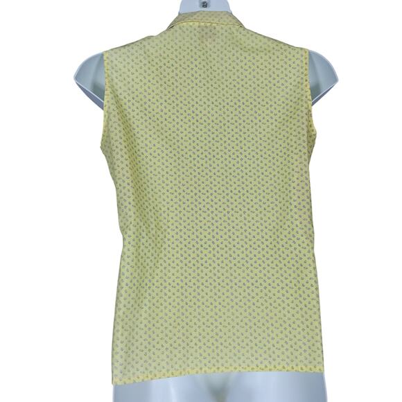 Vintage Picket Pond Post Shirt Size 12 Yellow Ditsey Floral Print Sleeveless - Picture 3 of 5